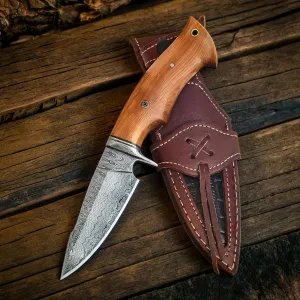 BIGCAT ROAR Handmade Damascus Hunting Knife - Bushcraft Fixed Blade Hunting Knife with Sheath and Olive Wood Handle - 10″ EDC Skinning Knife - Predator Hunter