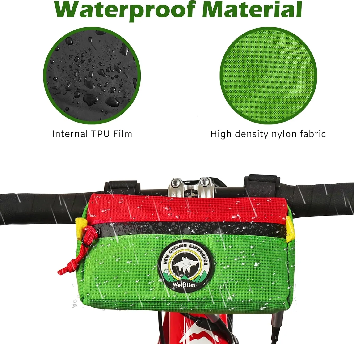 Bike Handlebar Bag,Kids Bicycle Front Basket Pack,Waterproof Bikes Bag,Small Bicycle Handle Bar Bag for Boys Girls Men Women (Green   Red)