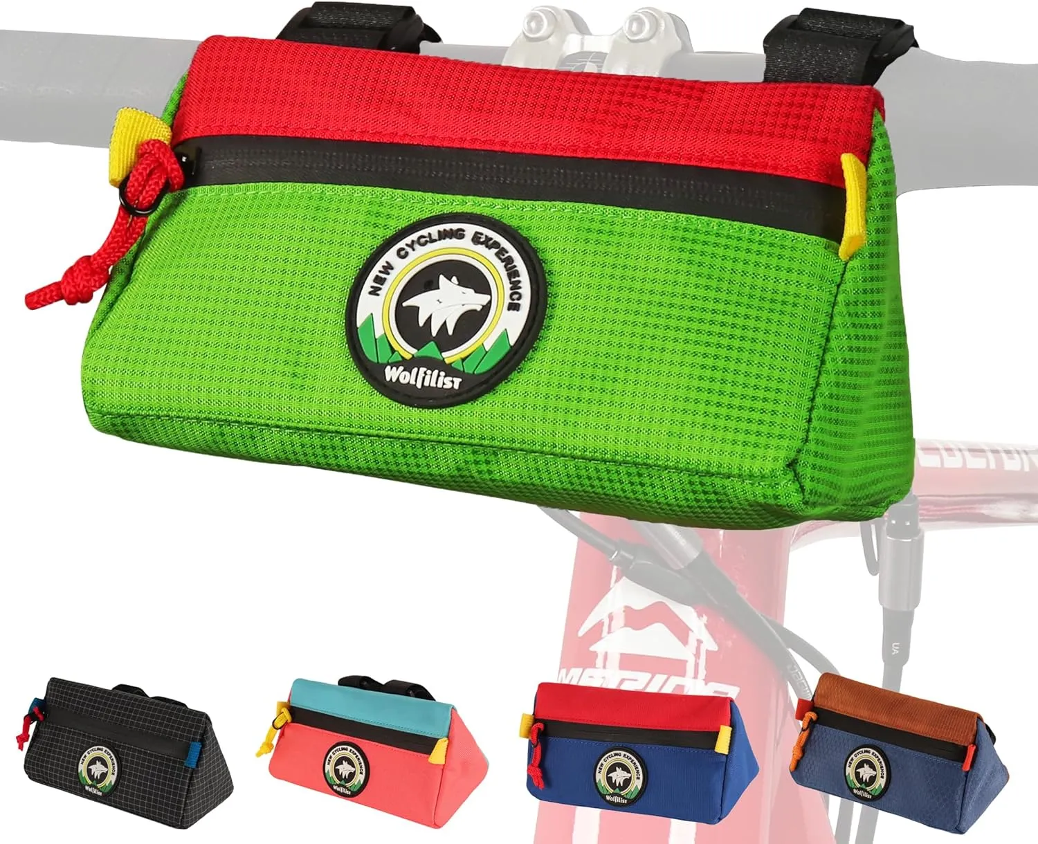 Bike Handlebar Bag,Kids Bicycle Front Basket Pack,Waterproof Bikes Bag,Small Bicycle Handle Bar Bag for Boys Girls Men Women (Green   Red)