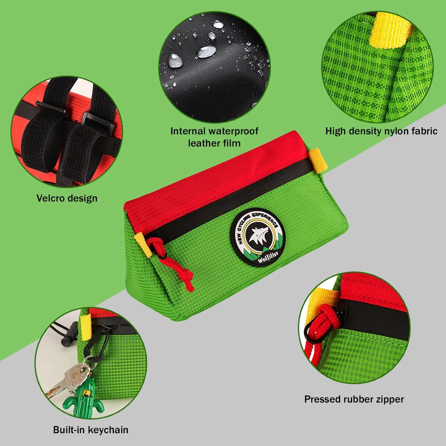 Bike Handlebar Bag,Kids Bicycle Front Basket Pack,Waterproof Bikes Bag,Small Bicycle Handle Bar Bag for Boys Girls Men Women (Green   Red)