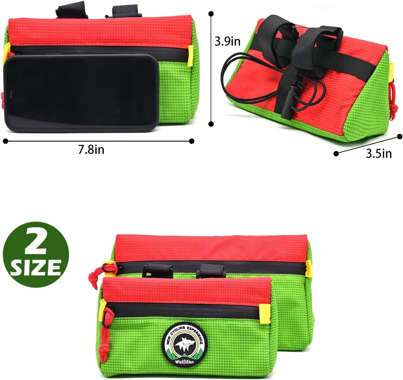 Bike Handlebar Bag,Kids Bicycle Front Basket Pack,Waterproof Bikes Bag,Small Bicycle Handle Bar Bag for Boys Girls Men Women (Green   Red)