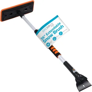 BIRDROCK HOME 36" Extendable Snow Pusher Brush & Detachable Ice Scraper for Cars | Aluminum Grip for Car, Truck, SUV | Safe on Auto Windshield & Windows | Wide Frost Remover for Semi & Small Vehicles