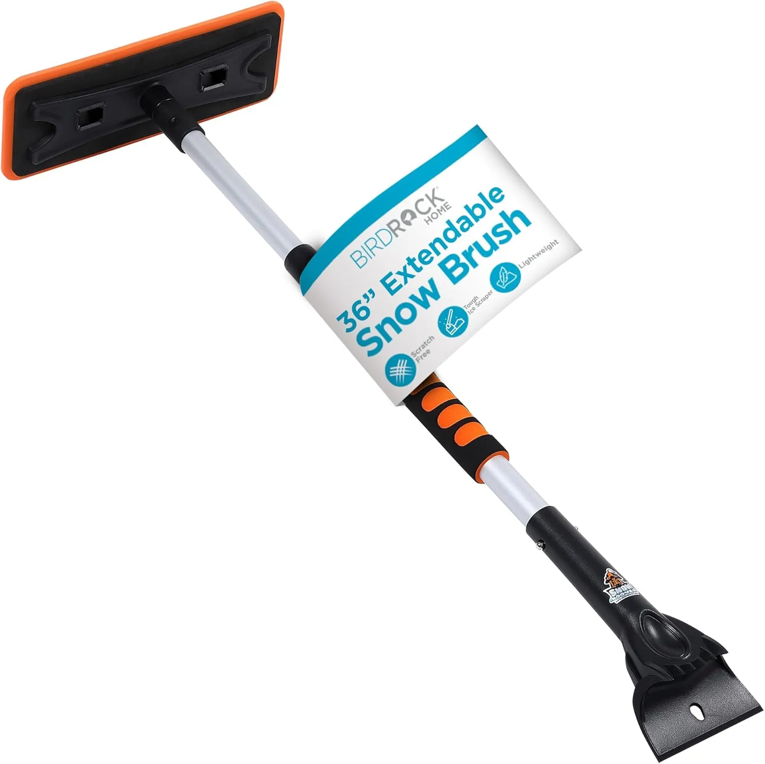 BIRDROCK HOME 36" Extendable Snow Pusher Brush & Detachable Ice Scraper for Cars | Aluminum Grip for Car, Truck, SUV | Safe on Auto Windshield & Windows | Wide Frost Remover for Semi & Small Vehicles