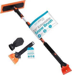 BIRDROCK HOME 55" Extendable Snow Brush with 14" Foam Head & Ice Scraper with Glove | Aluminum Grip for Car, Truck, SUV | Safe on Auto Windshield Windows | Wide Frost Remover for Semi & Small Vehicle