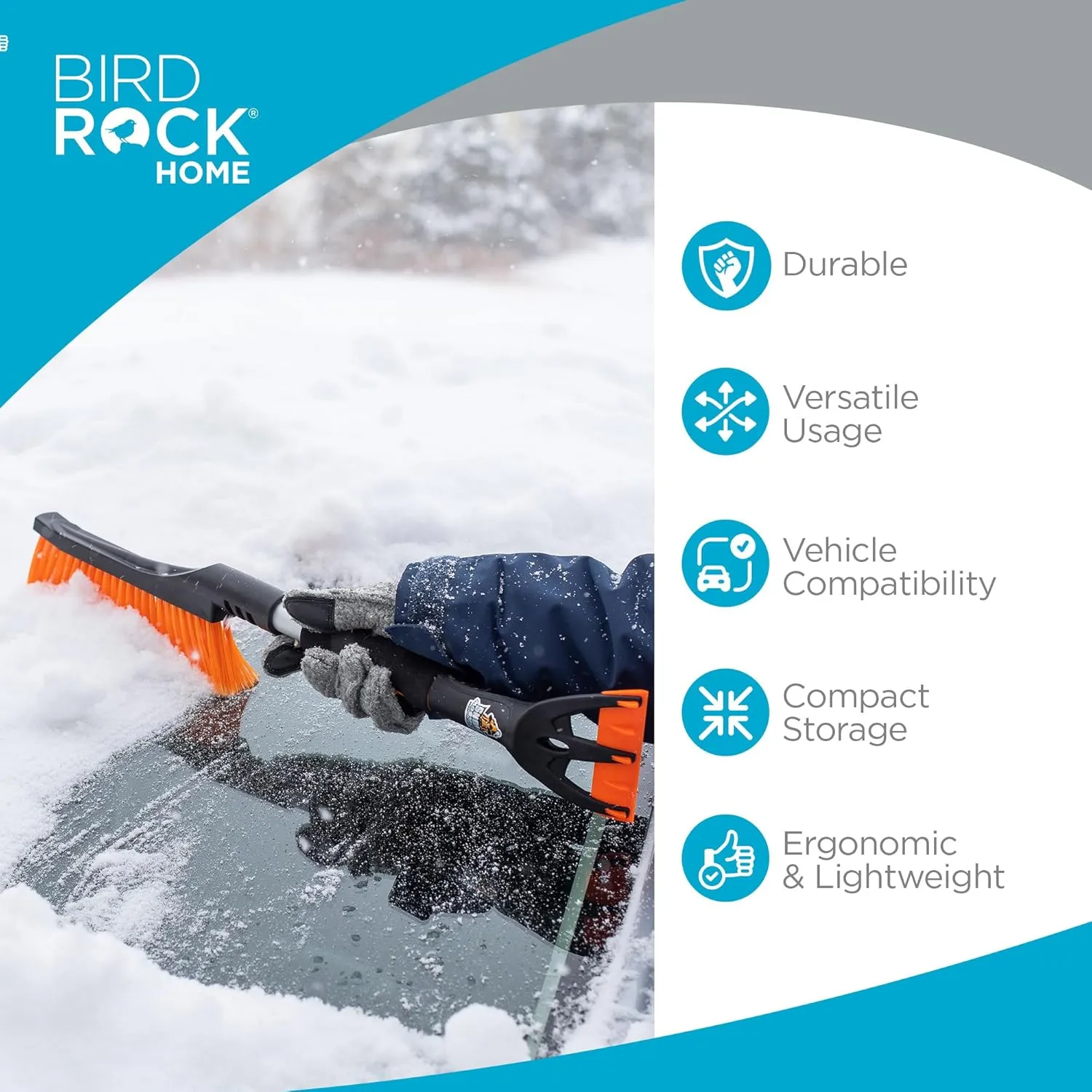 BIRDROCK HOME Snow Brush with Detachable Ice Scraper for Car - Flexible Snow Remover and Windshield Cleaning Tool with Wide Bristle Brush - Winter Sweeper for Auto, SUV - Size: 24" L x 9" W - 2 Pack