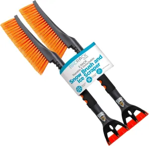 BIRDROCK HOME Snow Brush with Detachable Ice Scraper for Car - Flexible Snow Remover and Windshield Cleaning Tool with Wide Bristle Brush - Winter Sweeper for Auto, SUV - Size: 24" L x 9" W - 2 Pack