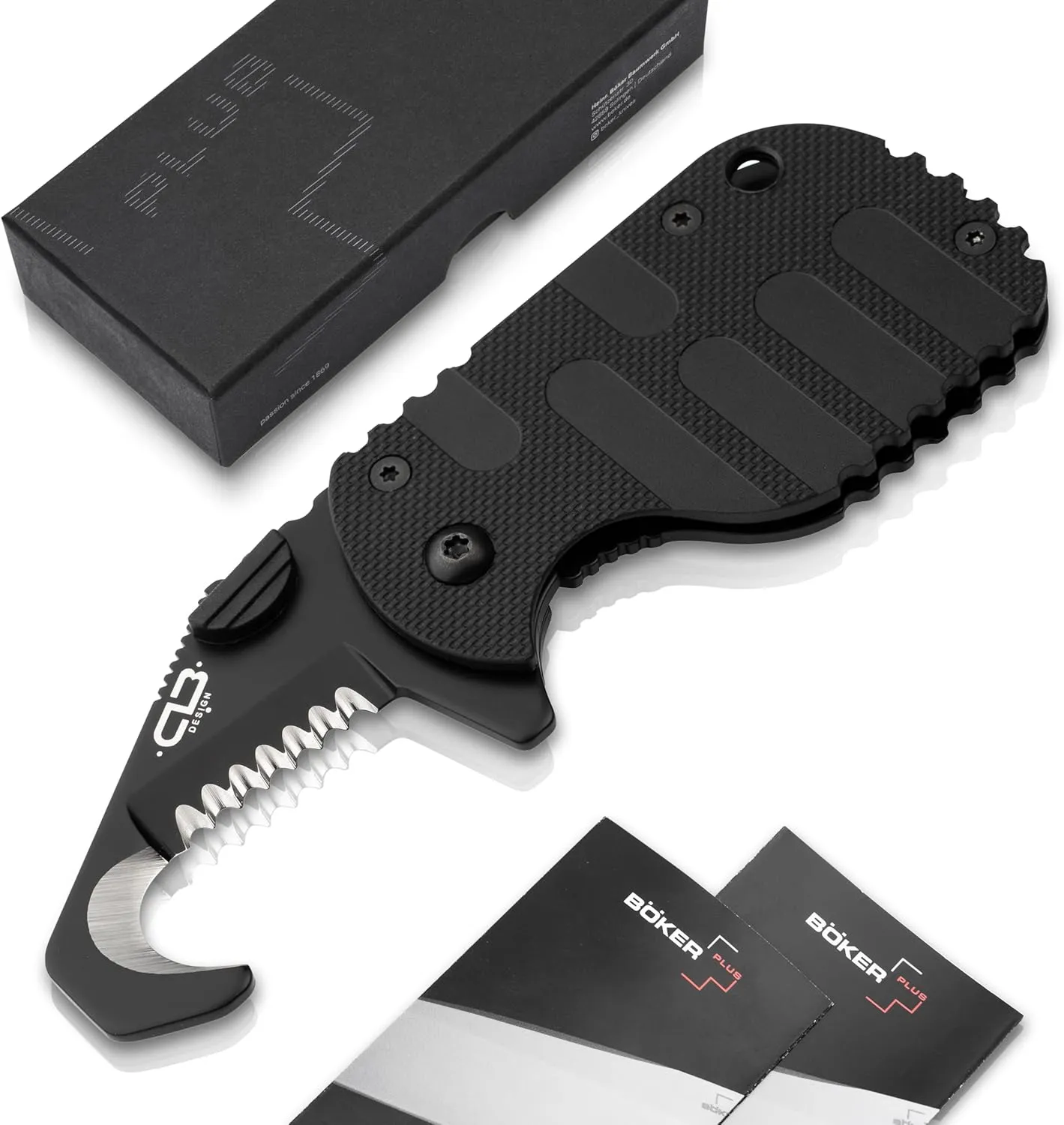 BÖKER PLUS® Rescom 2.0 - folding rescue emergency knife with belt cutter - Zytel handle - Rescue Tool with thumb pin - SOS item for rescue services, police and fire department