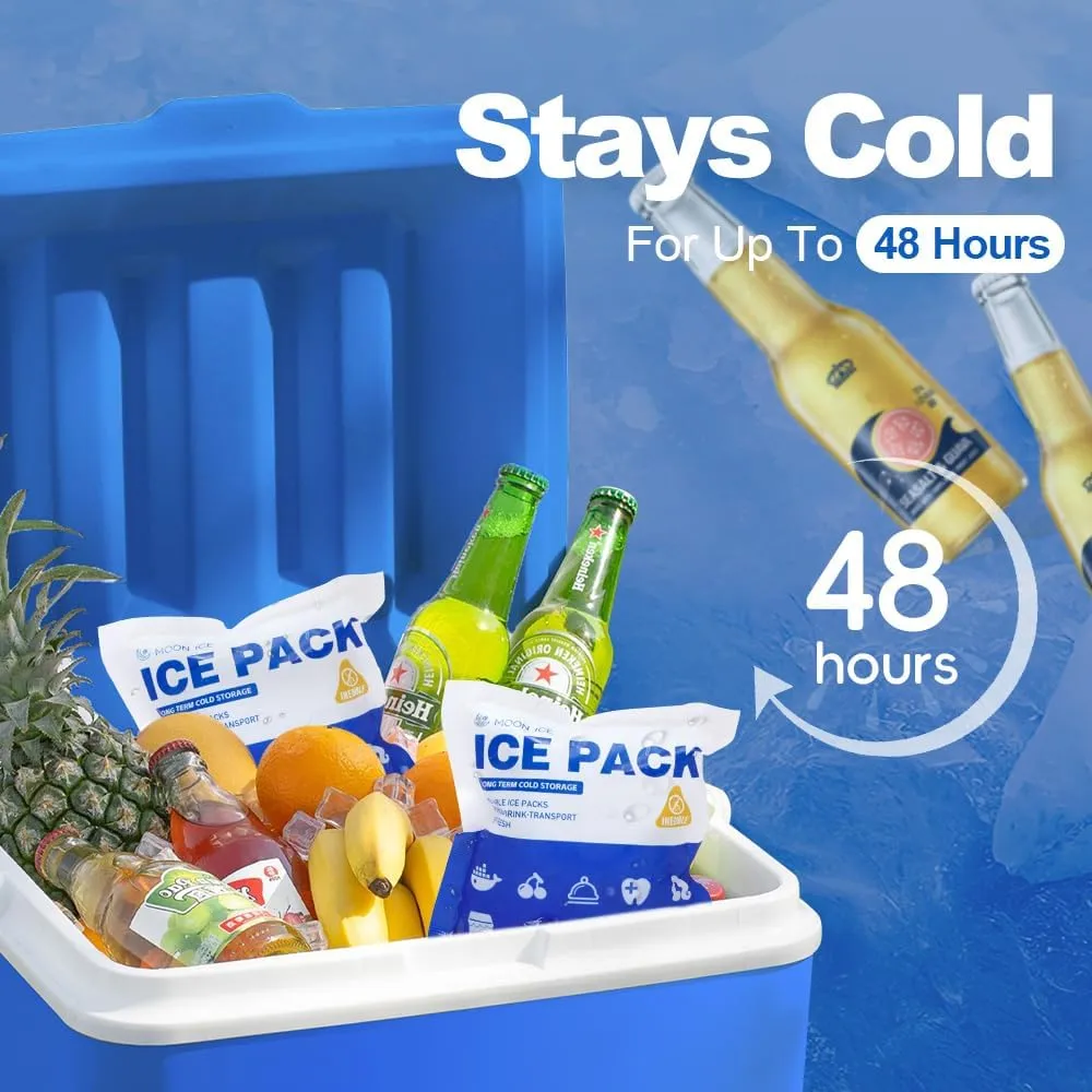 Blue Ice Packs for Coolers, Shipping and Lunch Box | Cold for Up to 48 Hours | Slim Size Long-Lasting Reusable Ice Pack | Gel Freezer Packs for Camping, Beach, Fishing, Shipping Food