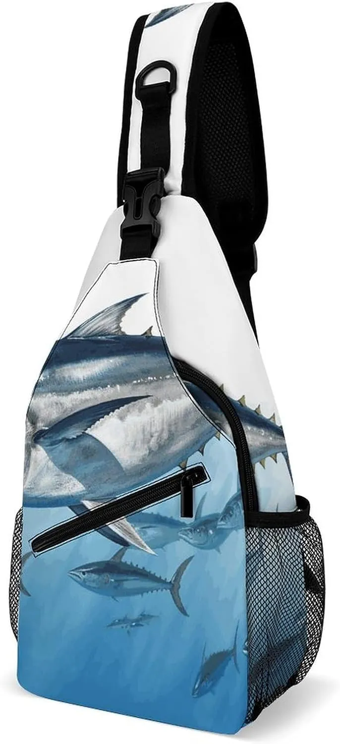Bluefin Tuna Thunnus Sling Bag with Rfid Blocking Causal Mens Crossbody Bag Lightweight Chest Pack Large Man Purse Travel Crossbody Backpack Shoulder Sling Backpack for Hiking Running Cycling