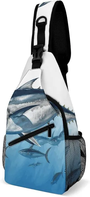 Bluefin Tuna Thunnus Sling Bag with Rfid Blocking Causal Mens Crossbody Bag Lightweight Chest Pack Large Man Purse Travel Crossbody Backpack Shoulder Sling Backpack for Hiking Running Cycling