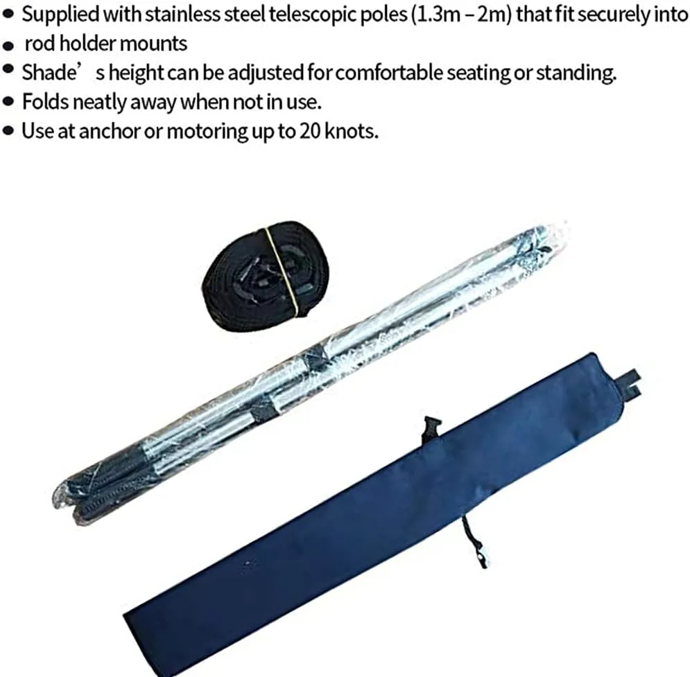 Boat Sun Shade Kit Boat Canopy, T-Top Boat Cover with Stainless Steel Telescopic Rod Foldable, High-Tech Polyester Fiber, Anti-Ultraviolet Dark Blue