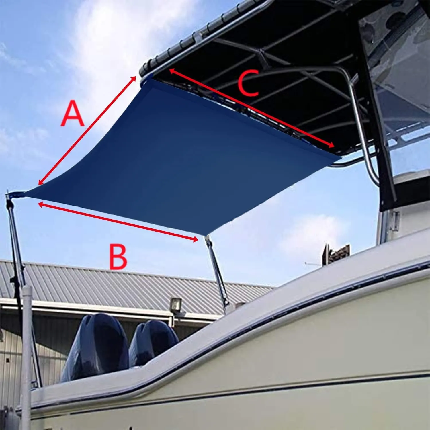 Boat Sun Shade Kit Boat Canopy, T-Top Boat Cover with Stainless Steel Telescopic Rod Foldable, High-Tech Polyester Fiber, Anti-Ultraviolet Dark Blue