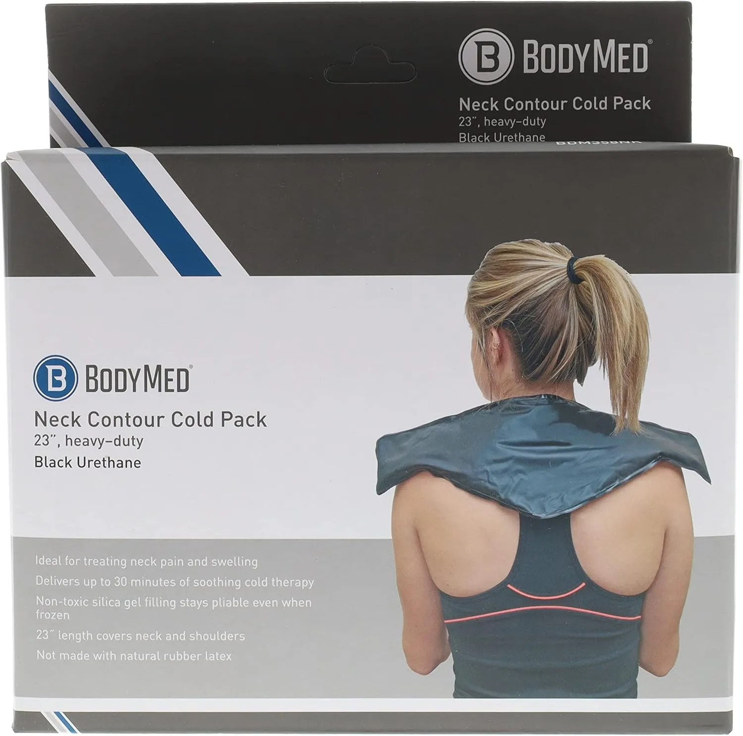 BodyMed Heavy Duty Reusable Urethane Ice Pack (2-Pack) for Neck - Professional Grade Cold Therapy for Injuries, Aches, Swelling, Bruises, Sprains - 23 in. Long (Neck Contour)