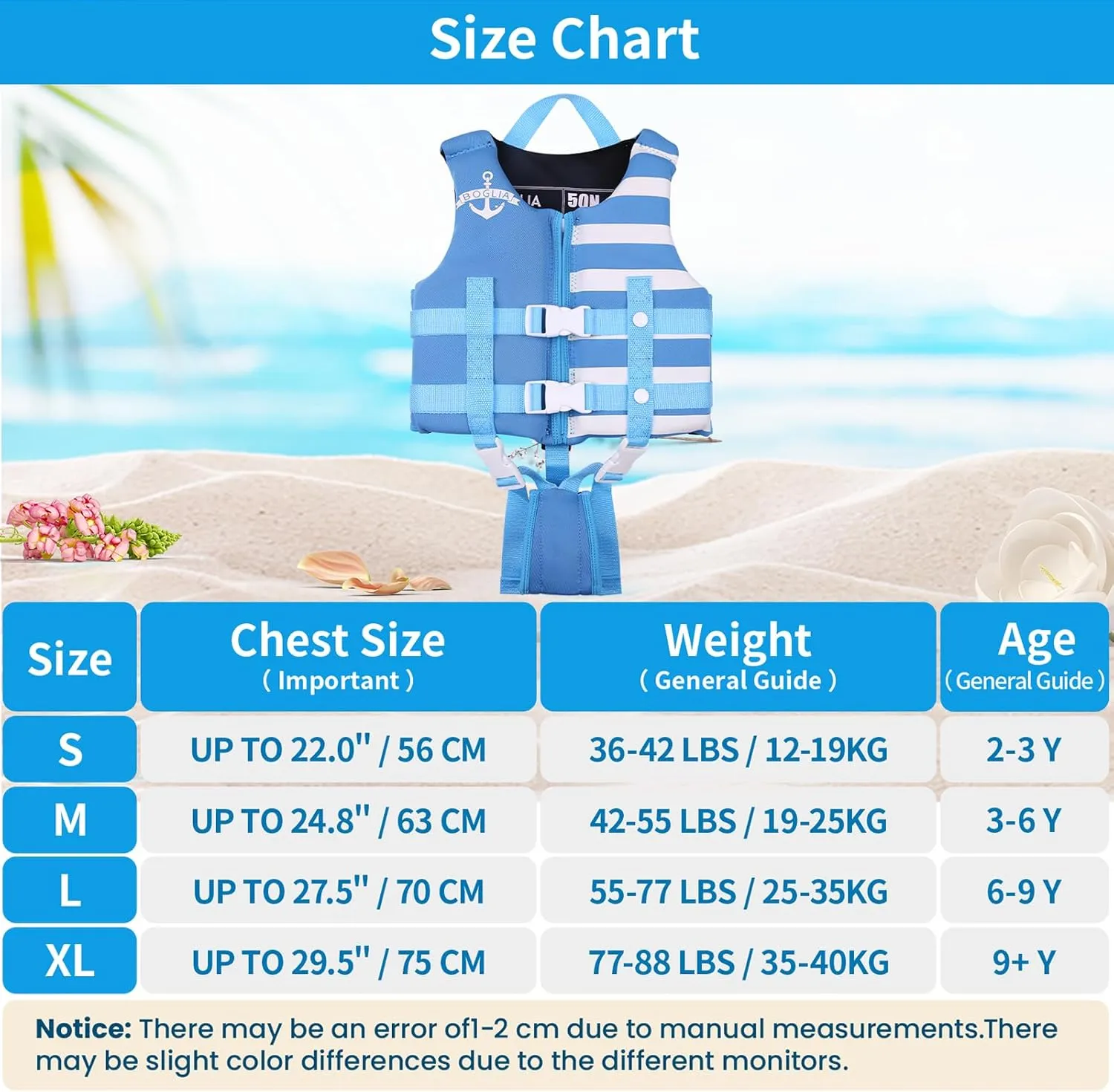 Boglia Toddler Swim Vests Jackets for Kids 20-30/30-50/50-90 Lbs 2 3 4 5 6 7 8 9yrs Infant Flaotie Boys Girls Pool Vest Neoprene Swimming Body Glove Float Vest PFD Learn to Swim