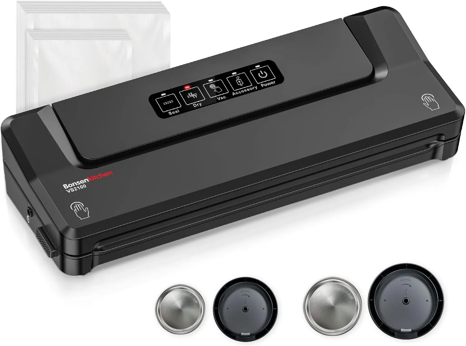 Bonsenkitchen Vacuum Sealer Machine   Mason Jar Sealer Kit, Fast-Compact/Multi-Functional Food Vacuum Sealer with External Vacuum System & 40 Vacuum Bags, Black