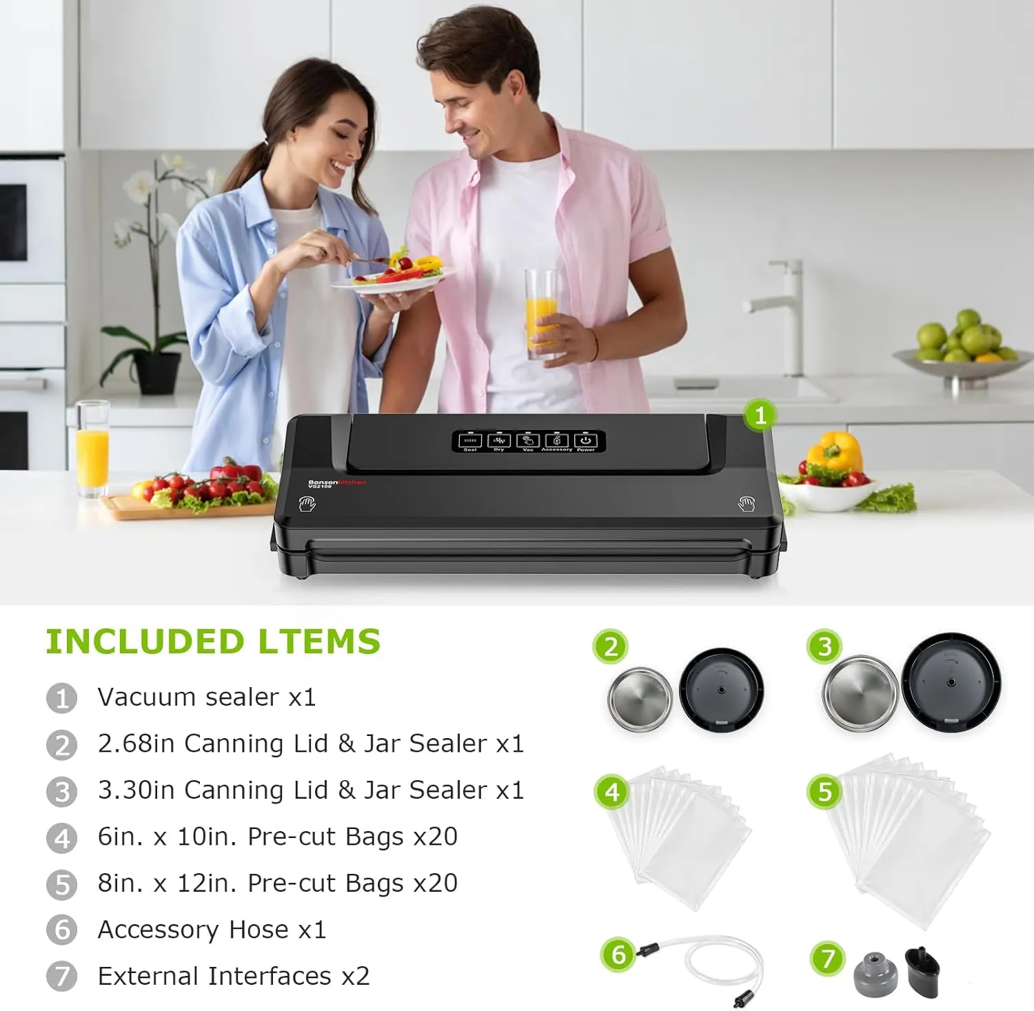 Bonsenkitchen Vacuum Sealer Machine   Mason Jar Sealer Kit, Fast-Compact/Multi-Functional Food Vacuum Sealer with External Vacuum System & 40 Vacuum Bags, Black