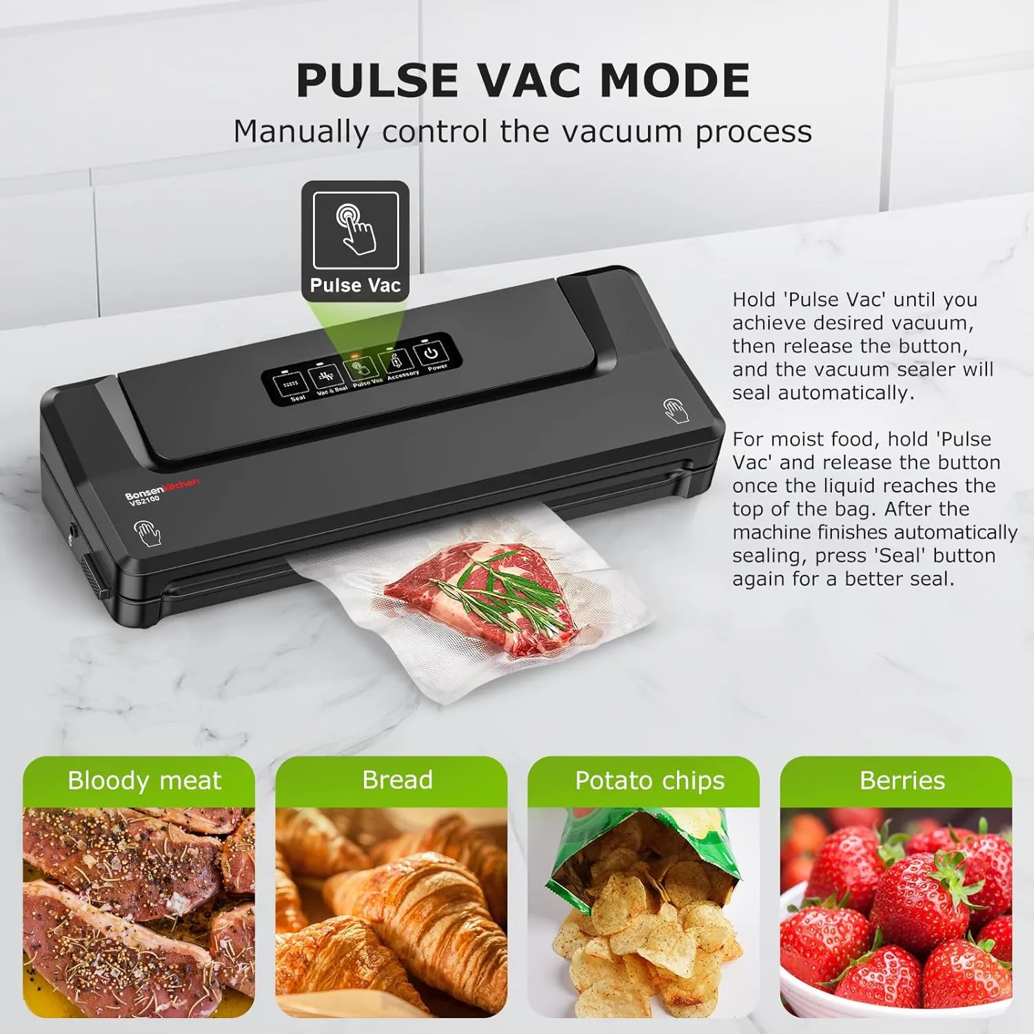 Bonsenkitchen Vacuum Sealer Machine   Mason Jar Sealer Kit, Fast-Compact/Multi-Functional Food Vacuum Sealer with External Vacuum System & 40 Vacuum Bags, Black