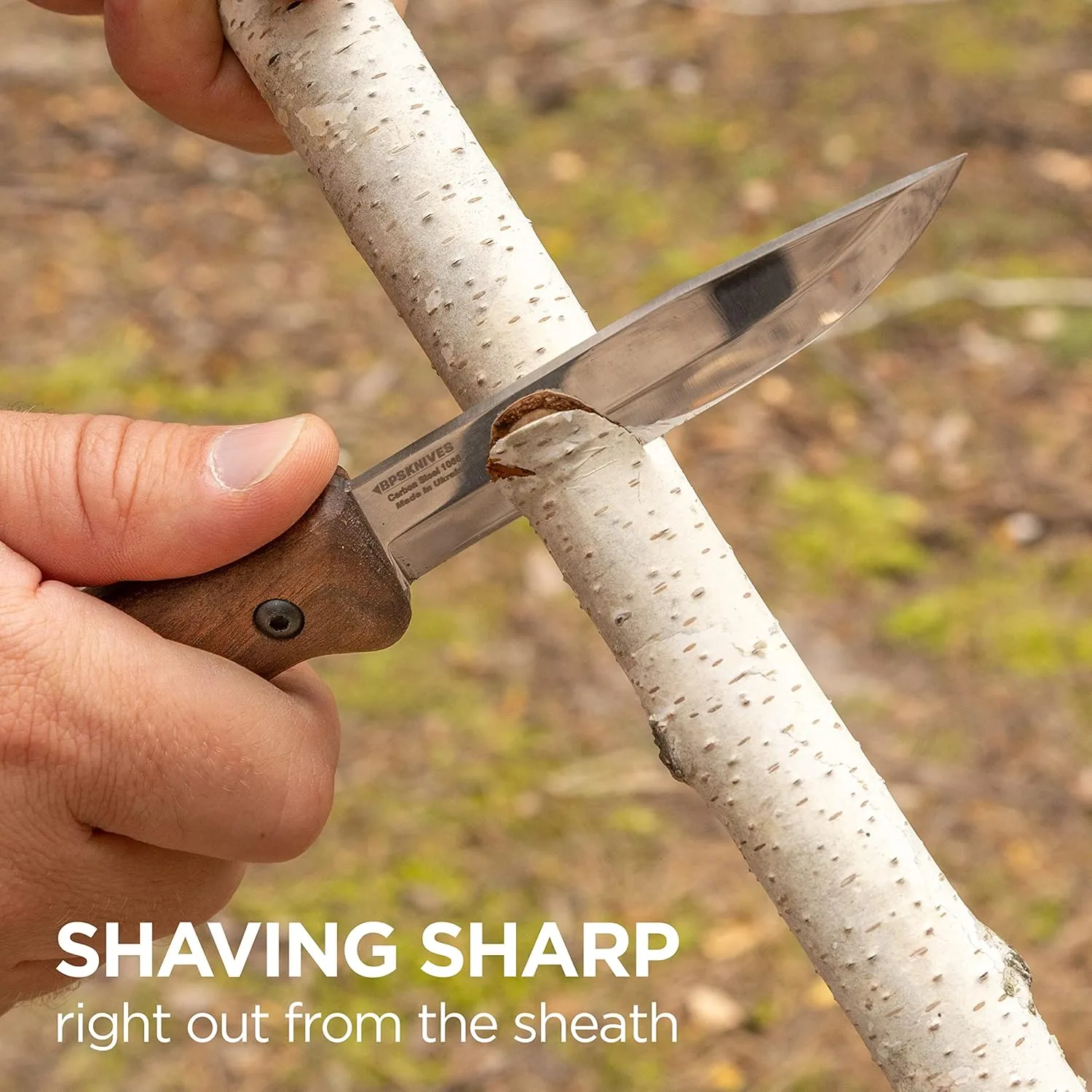 BPS Knives BS3 CSH- Fixed-Blade Bushcraft Knife - Carbon Steel Knife with Leather Sheath - Outdoor Full Tang Knives - Camping Knives - Survival Tactical Sharp Camp Knives