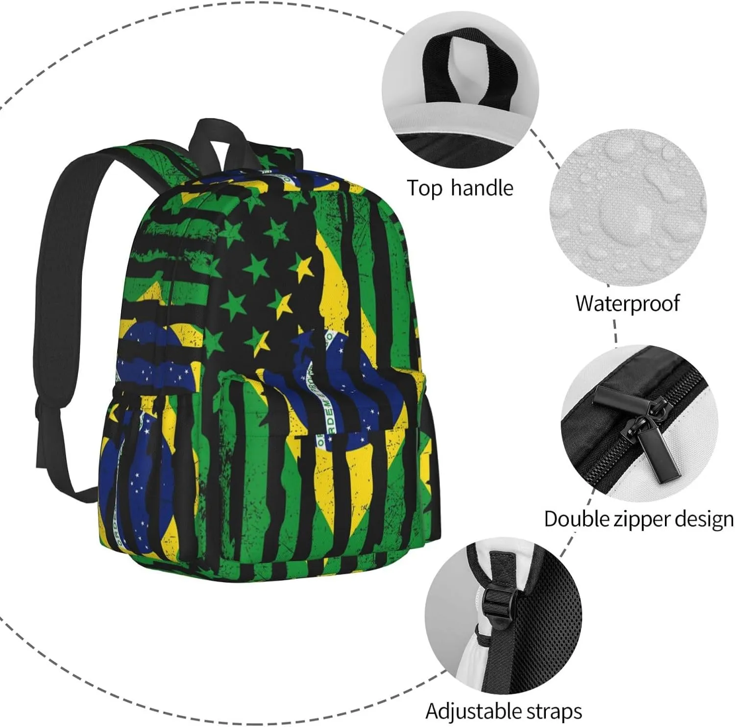Brazilian American Pride USA Flag Brazil Roots Backpack Large Capacity Backpack Lightweight Double Shoulder Bag For Women Men Travel