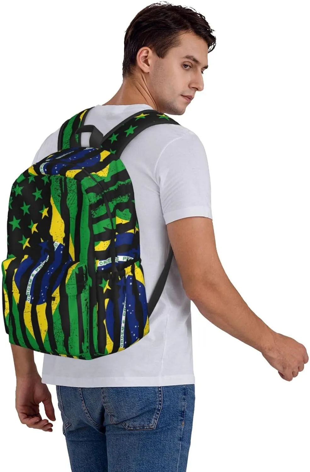 Brazilian American Pride USA Flag Brazil Roots Backpack Large Capacity Backpack Lightweight Double Shoulder Bag For Women Men Travel