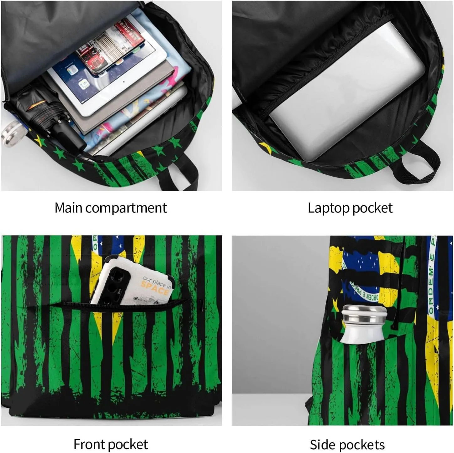 Brazilian American Pride USA Flag Brazil Roots Backpack Large Capacity Backpack Lightweight Double Shoulder Bag For Women Men Travel