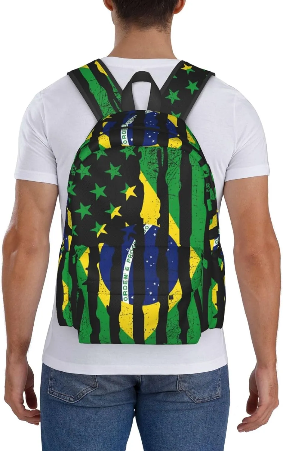 Brazilian American Pride USA Flag Brazil Roots Backpack Large Capacity Backpack Lightweight Double Shoulder Bag For Women Men Travel