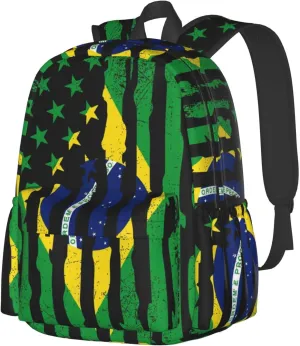 Brazilian American Pride USA Flag Brazil Roots Backpack Large Capacity Backpack Lightweight Double Shoulder Bag For Women Men Travel