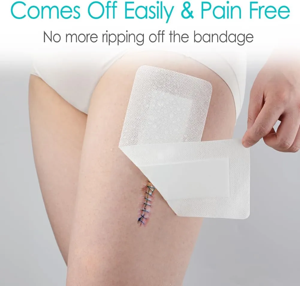 Breathable Waterproof Adhesive Island Dressing for Knee/Hip Replacement Wound Incisions Bandages Bordered Gauze 4"X10" with 2"x8" Non Stick Pad No More Wounds Sticking Pack of 20