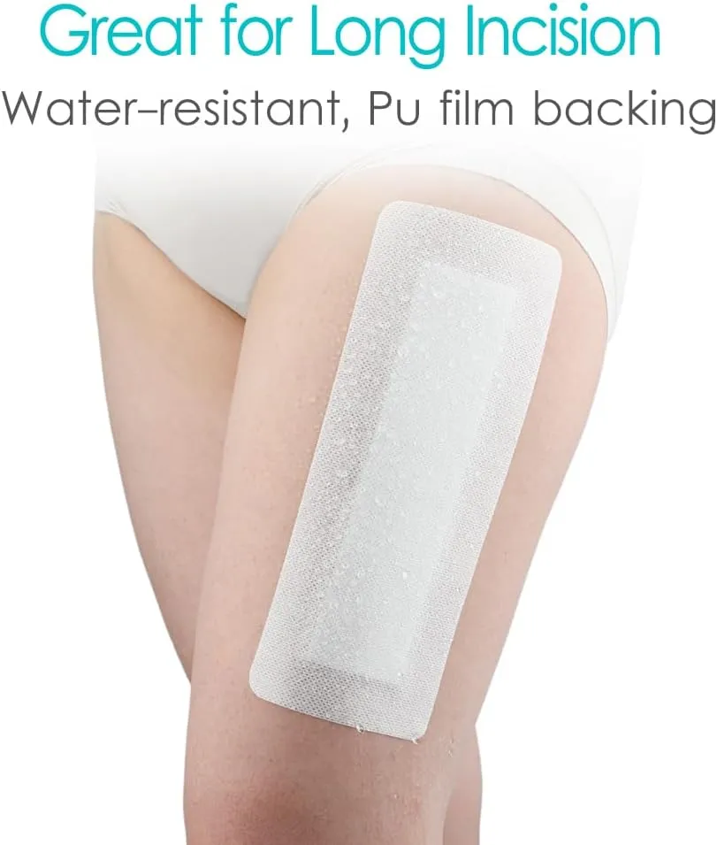 Breathable Waterproof Adhesive Island Dressing for Knee/Hip Replacement Wound Incisions Bandages Bordered Gauze 4"X10" with 2"x8" Non Stick Pad No More Wounds Sticking Pack of 20