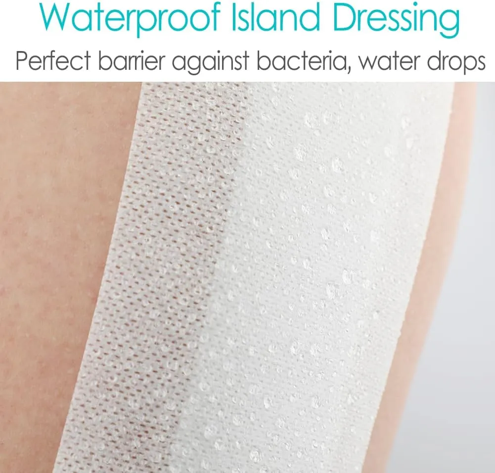 Breathable Waterproof Adhesive Island Dressing for Knee/Hip Replacement Wound Incisions Bandages Bordered Gauze 4"X10" with 2"x8" Non Stick Pad No More Wounds Sticking Pack of 20