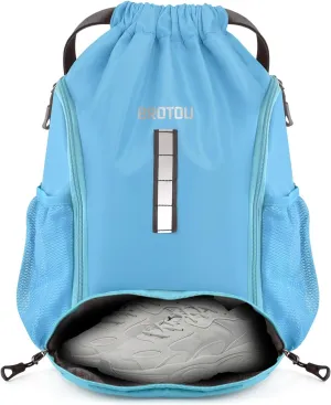 BROTOU Soccer Drawstring Backpack, Basketball Bag, Volleyball Football Bags with Ball and Shoe Compartment