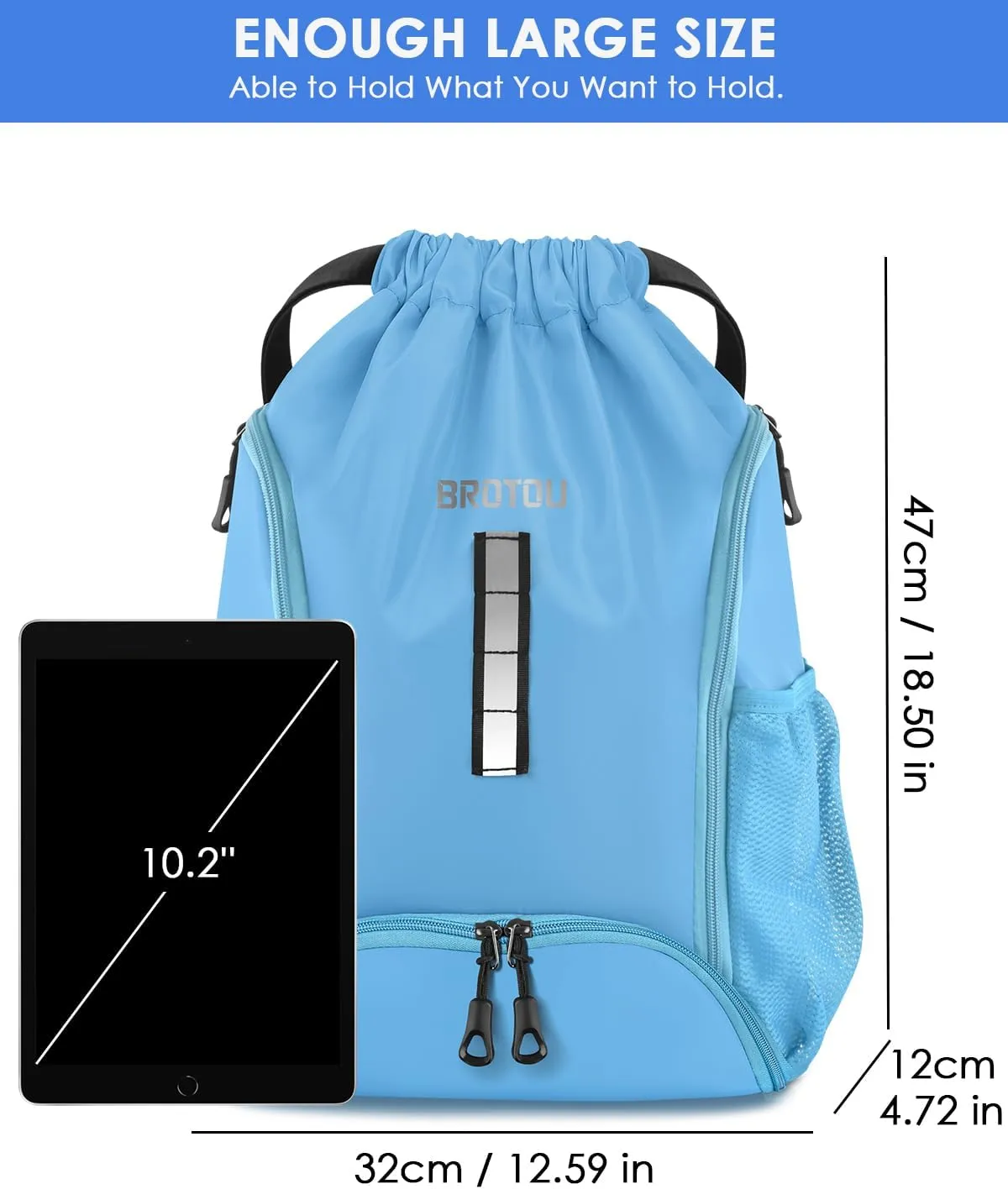 BROTOU Soccer Drawstring Backpack, Basketball Bag, Volleyball Football Bags with Ball and Shoe Compartment