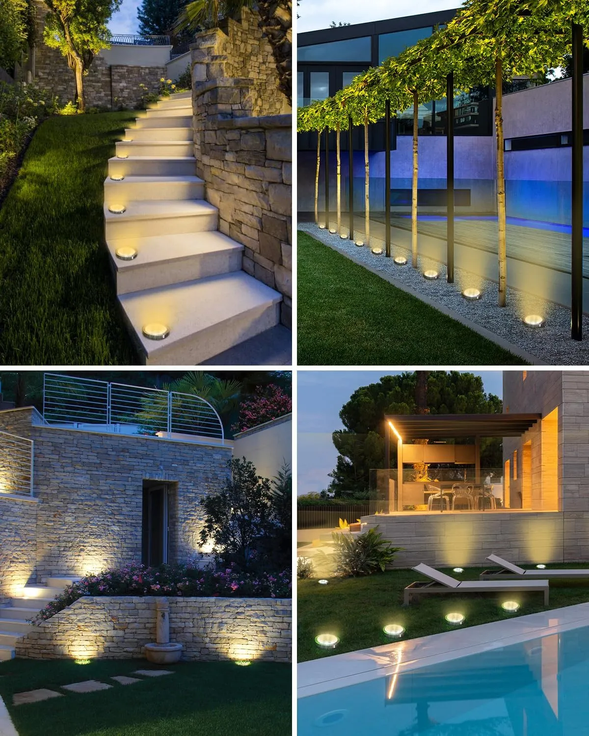 btfarm 16 Pack Solar Ground Lights Outdoor, 8 LED Disc Lights IP65 Waterproof Flat Light, Pathway Light Solar Powered for Garden Lawn Patio Yard Path Landscape, Warm White