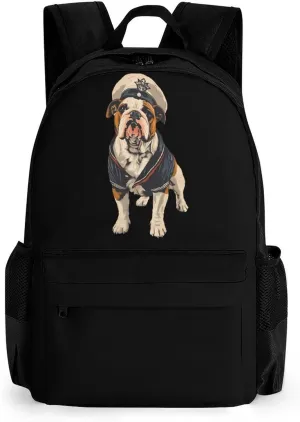 Bull Dog Sailor Travel Backpack Printed 17 Inch Laptop Shoulder Bag Lightweight Daypack Portable with Pockets