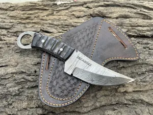 Bushcraft Survival Knife12T27 Damascus Steel Fixed Blade outdoor - Pakka Wood Handle - Pancake Leather Sheath - Traditional Field Knife for Camping , Fishing, Hunting , Men & Women - EDC Knife to Carry on Belt- (BLACK)