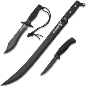 Bushmaster Survivor Squad Knife Set - Skinner, Bowie, Machete, Sharp Non-Reflective Stainless Steel Blades, ABS Handles, Includes Sheaths - Cutting and Chopping, Great for Wilderness Survival