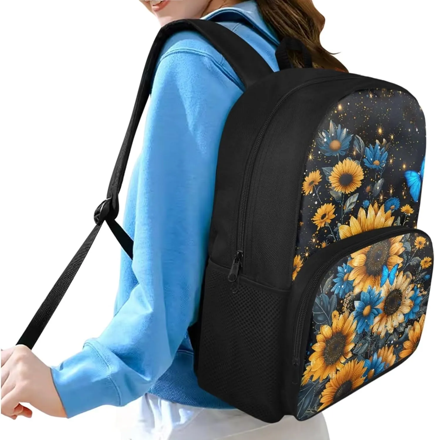 Butterfly Backpack for Girls Sunflower Backpack and Lunch Box Set Boys Girls 9-10 Preschool Supplies Essentials Aesthetic Bookbag Teen Girls School Backpack To Store Stationery