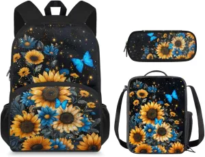 Butterfly Backpack for Girls Sunflower Backpack and Lunch Box Set Boys Girls 9-10 Preschool Supplies Essentials Aesthetic Bookbag Teen Girls School Backpack To Store Stationery