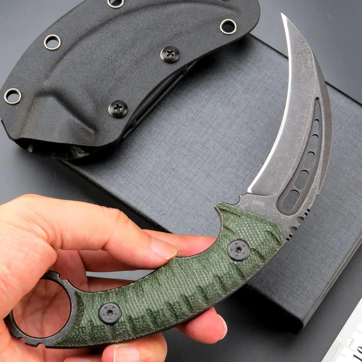 C1112 Fixed knife,Fixed Blade Knife,D2 Steel Blade  G10 Handle Outdoor Camping Knives,EDC Tool Knifes with Kydex Sheaths(Green)