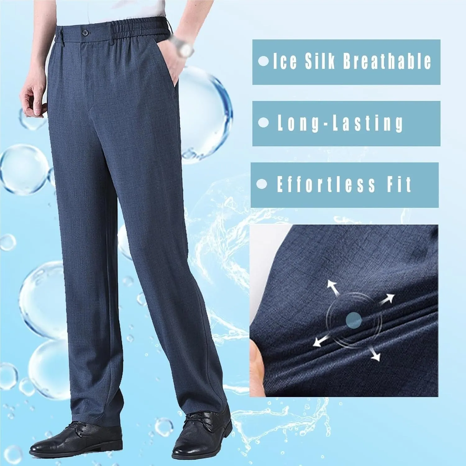 Caloset Men's Ice Silk Cargo Pants - Super Stretch, Loose Fit, Breathablity Elastic Waist Trousers