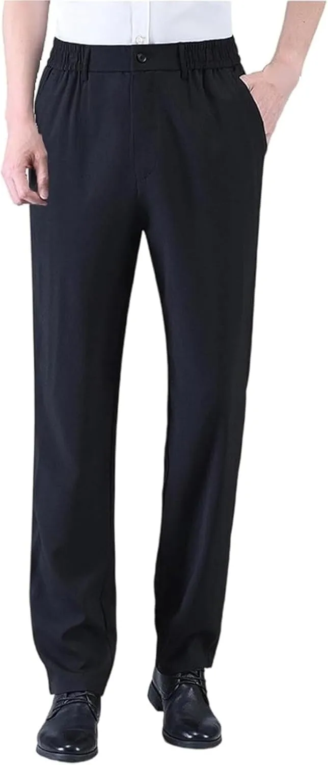 Caloset Men's Ice Silk Cargo Pants - Super Stretch, Loose Fit, Breathablity Elastic Waist Trousers