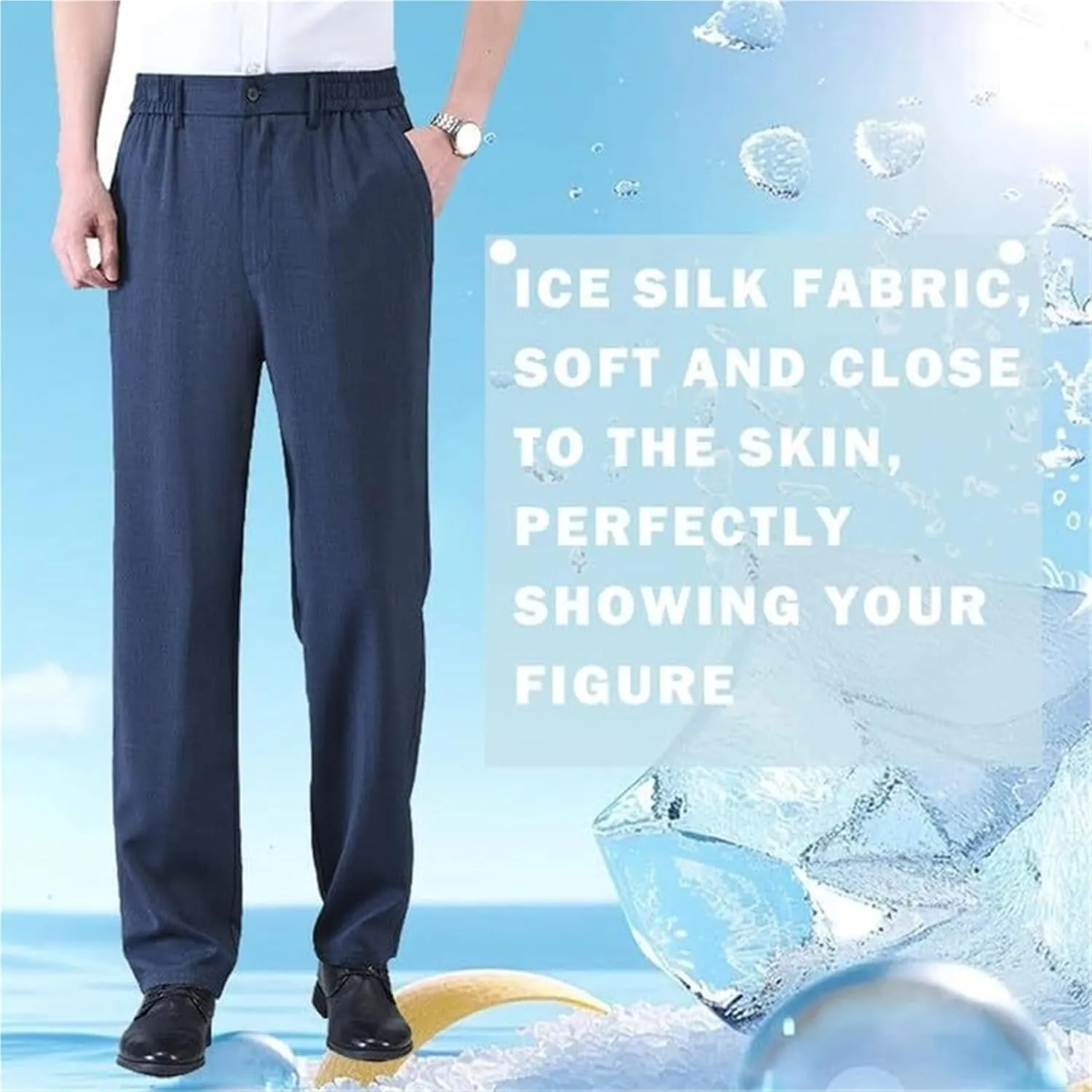 Caloset Men's Ice Silk Cargo Pants - Super Stretch, Loose Fit, Breathablity Elastic Waist Trousers