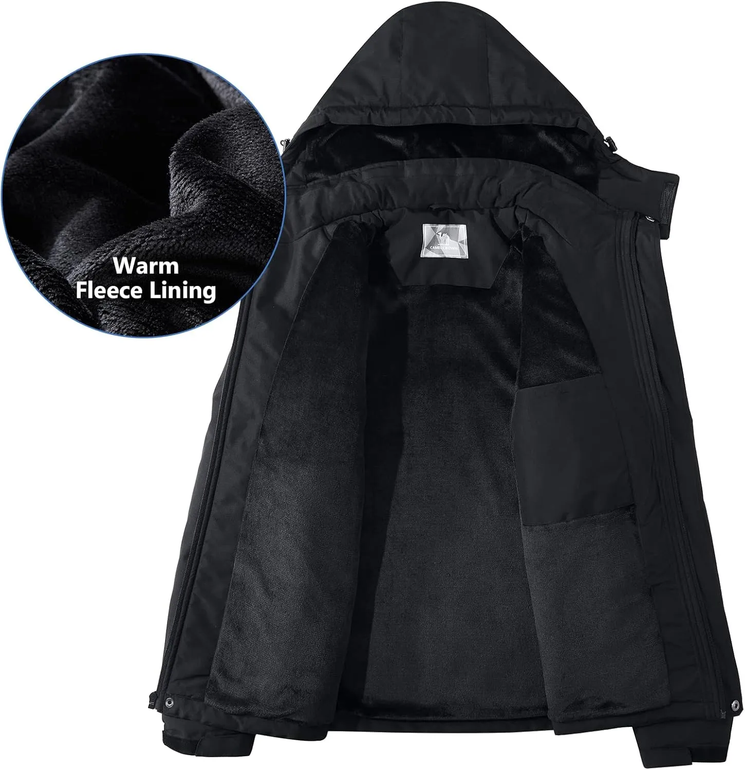 CAMEL CROWN Men's Mountain Waterproof Ski Jackets Warm Winter Snow Coat with Detachable Hood Windproof Rain Jacket