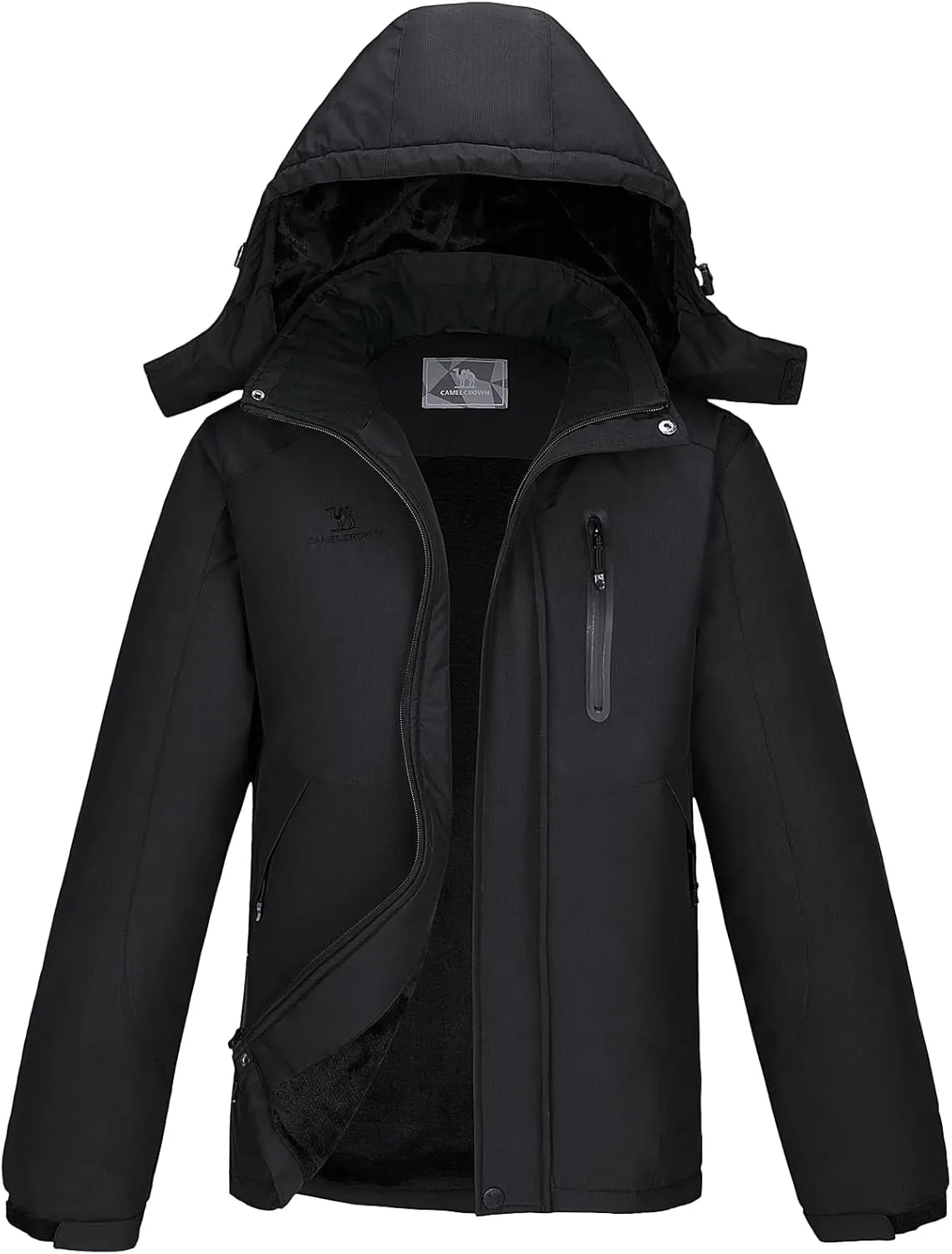 CAMEL CROWN Men's Mountain Waterproof Ski Jackets Warm Winter Snow Coat with Detachable Hood Windproof Rain Jacket