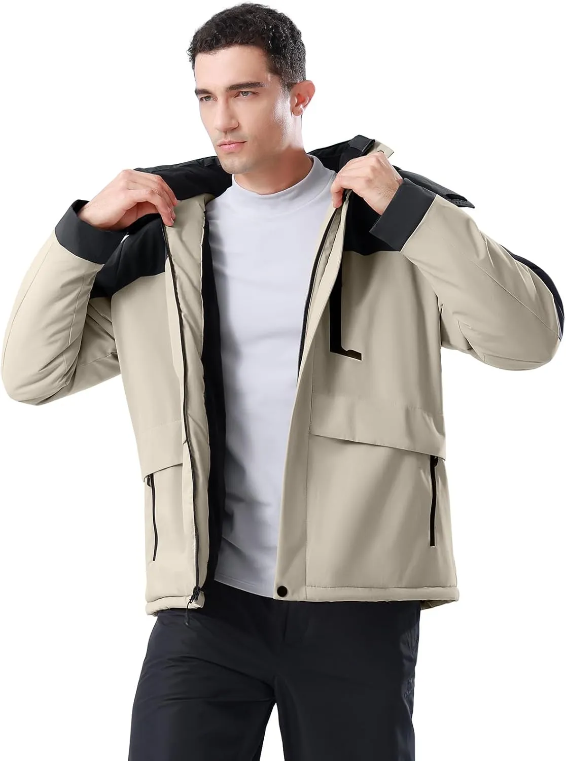CAMEL CROWN Men's Winter Ski Jacket Mountain Snow Coats Waterproof Detachable Hood Windproof Fleece Rain Jackets