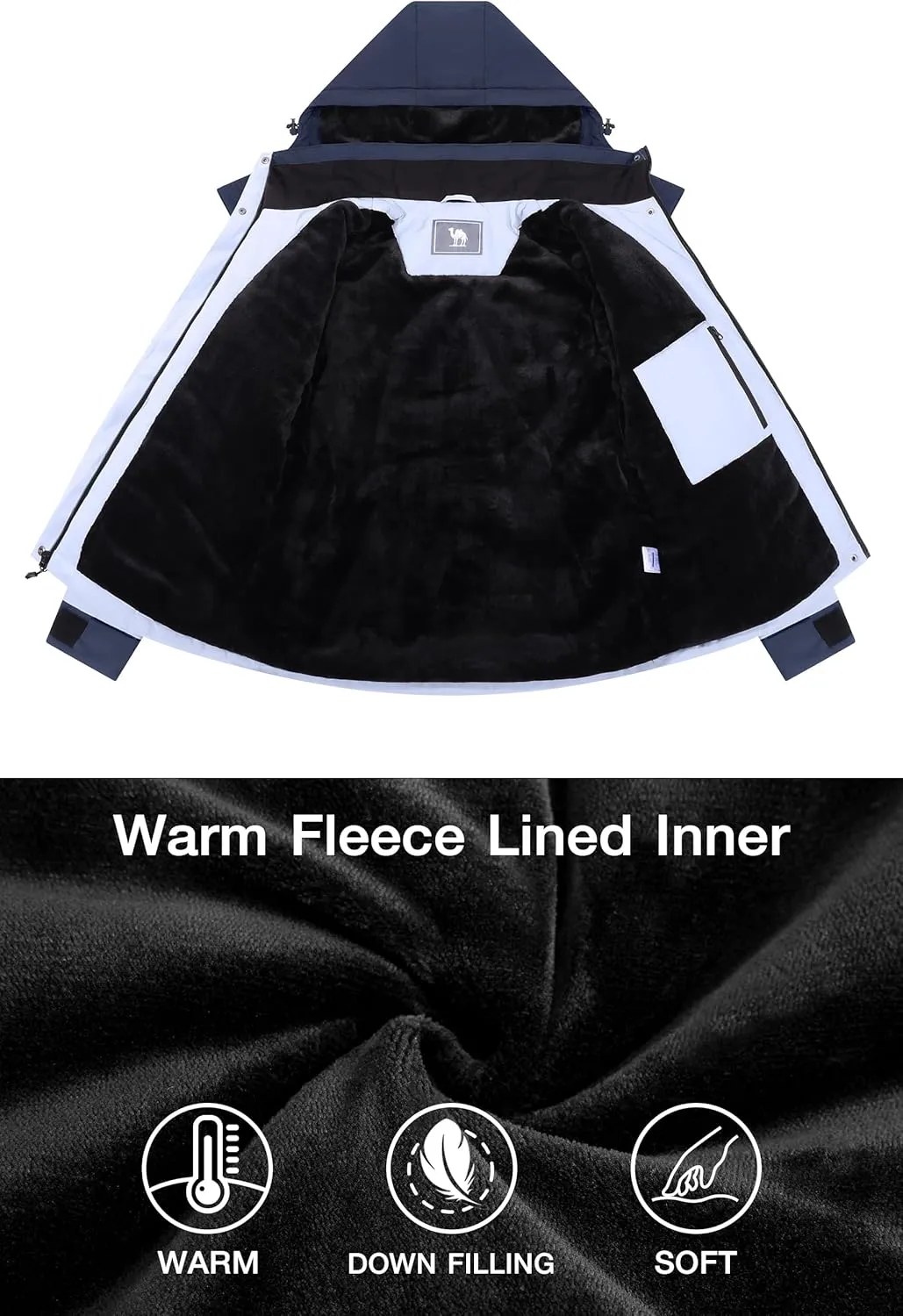 CAMELSPORTS Women's Waterproof Snow Ski Jakcet Fleece Warm Winter Coat Hooded Windproof Insulated Snowboarding Jacket
