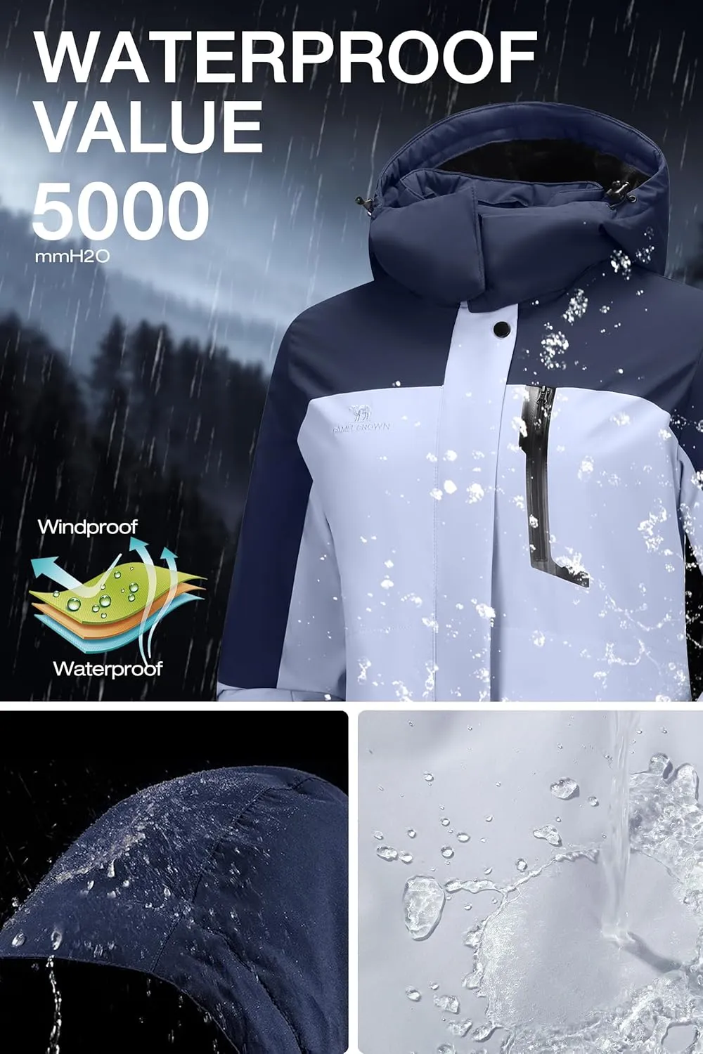 CAMELSPORTS Women's Waterproof Snow Ski Jakcet Fleece Warm Winter Coat Hooded Windproof Insulated Snowboarding Jacket