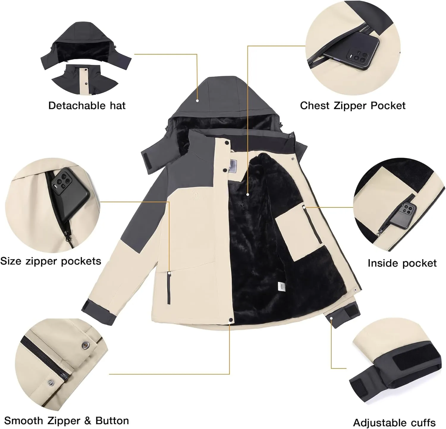 CAMELSPORTS Women's Waterproof Snow Ski Jakcet Fleece Warm Winter Coat Hooded Windproof Insulated Snowboarding Jacket