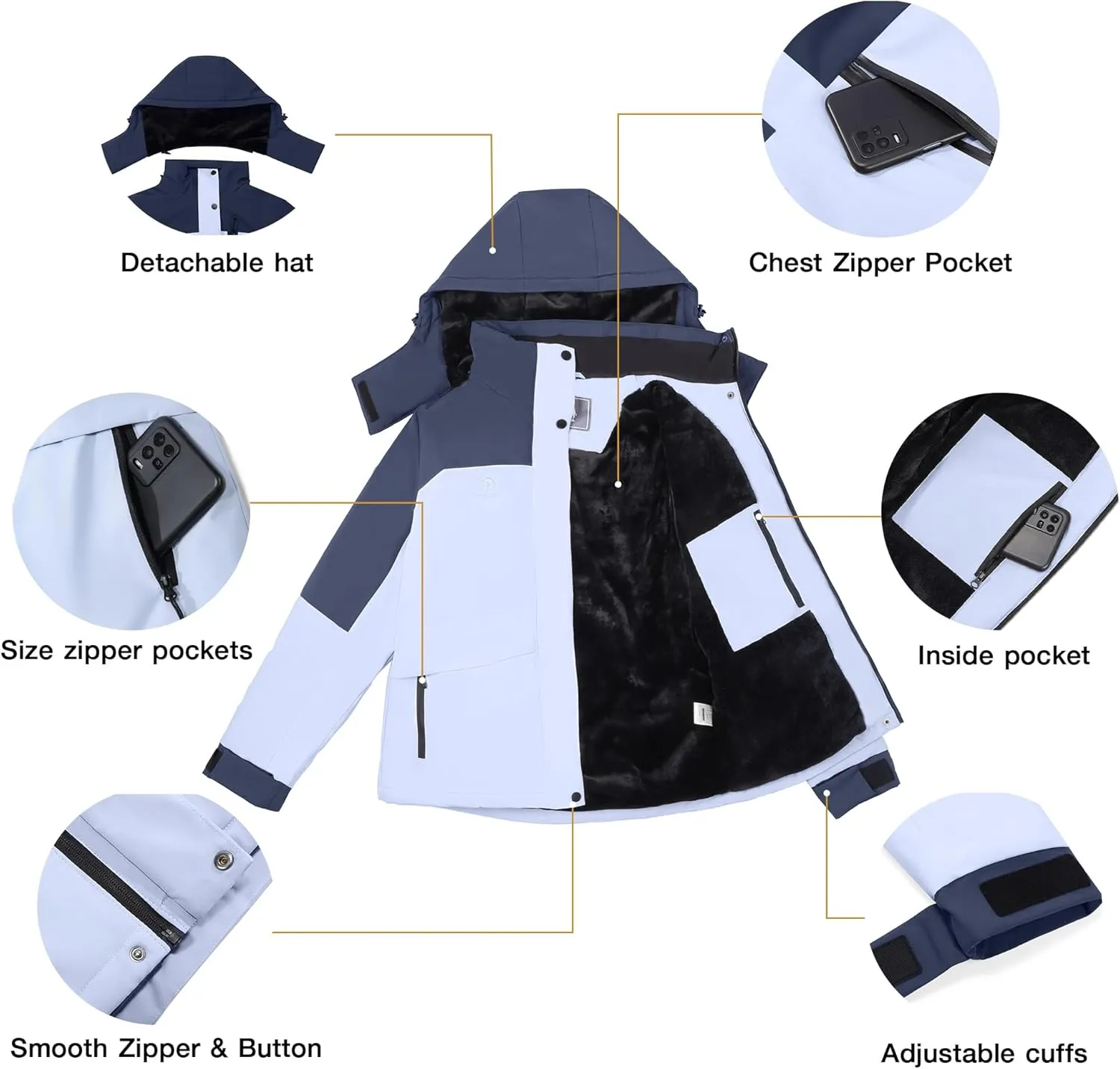 CAMELSPORTS Women's Waterproof Snow Ski Jakcet Fleece Warm Winter Coat Hooded Windproof Insulated Snowboarding Jacket