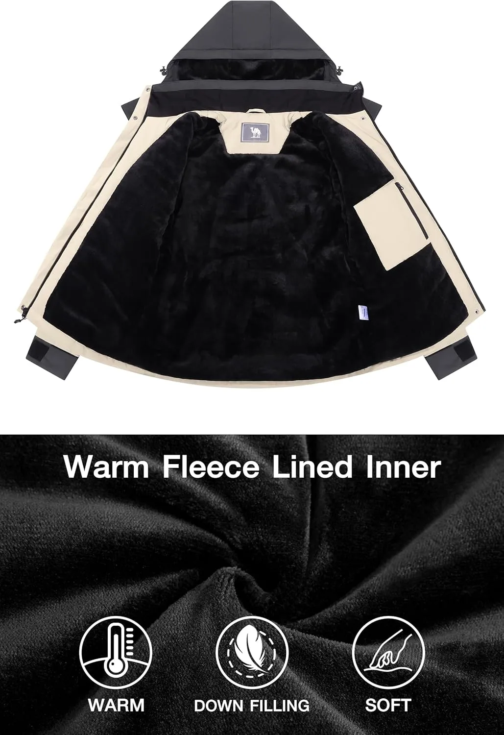 CAMELSPORTS Women's Waterproof Snow Ski Jakcet Fleece Warm Winter Coat Hooded Windproof Insulated Snowboarding Jacket